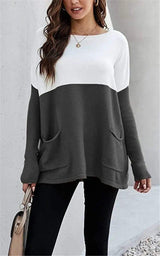 LOVEMI Sweaters Dark Grey / S Lovemi -  Loose Knit Long Sleeve Sweater Color Blocking Pocket