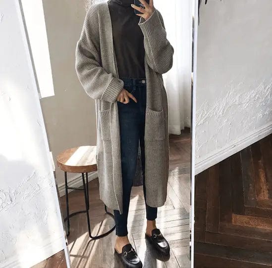 LOVEMI Sweaters gray / One size Lovemi -  Medium long curled solid color lazy loose knit long sleeve