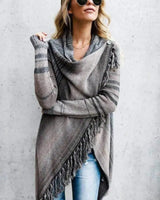 LOVEMI Sweaters Gray stripe / L Lovemi -  Mid-length slim fashion tassel striped jacket sweater