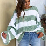 LOVEMI  Sweaters Green / M Lovemi -  Women's sweater women's striped colorblock sweater