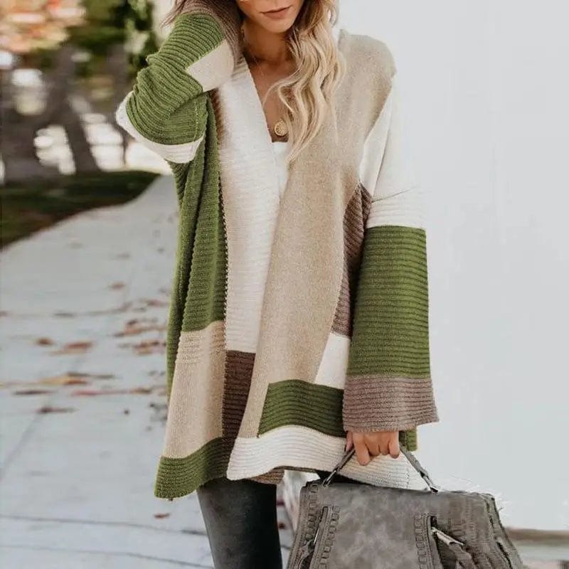 LOVEMI Sweaters Green / S Lovemi -  Splicing multi - color cardigan knitwear