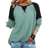 LOVEMI Sweaters Green / S Lovemi -  Waffle Stitching Long-sleeved Round Neck T-shirt Top