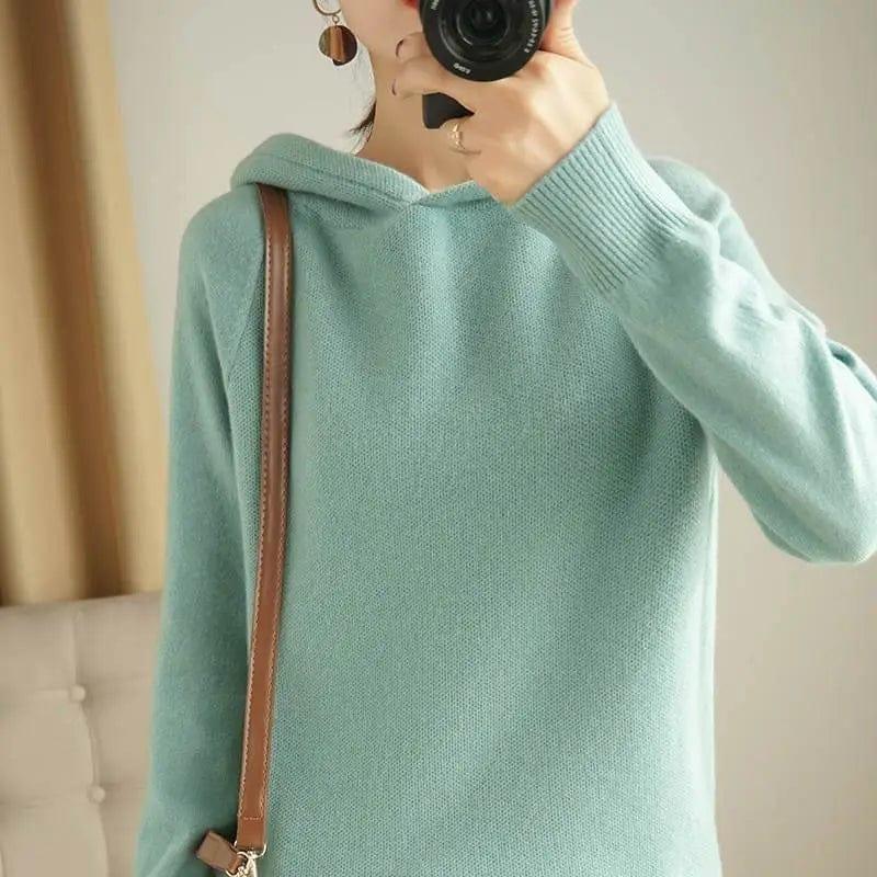 LOVEMI Sweaters Green / S Lovemi -  Wool Sweater Women's Hooded Pullover Long-sleeved Knitted
