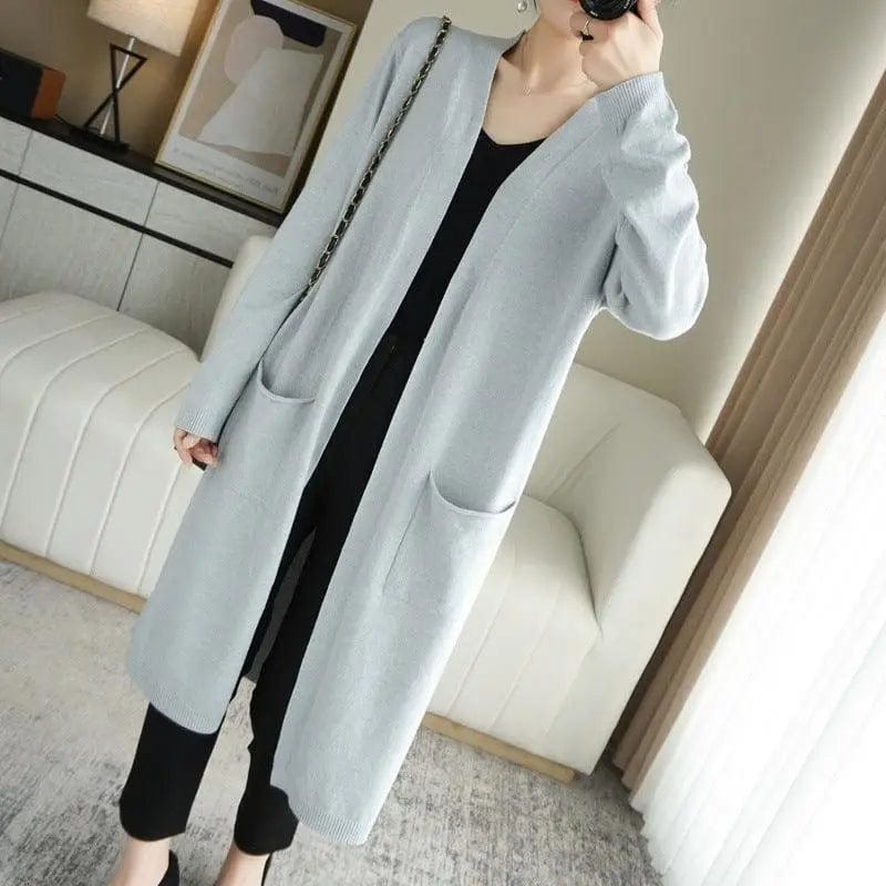 LOVEMI  Sweaters Grey / 2XL Lovemi -  No Buckle Lazy Wind Fashion Long Cardigan Knitted Coat Women