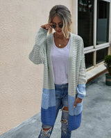 LOVEMI Sweaters Grey blue / XL Lovemi -  Knit long cardigan contrast color coat