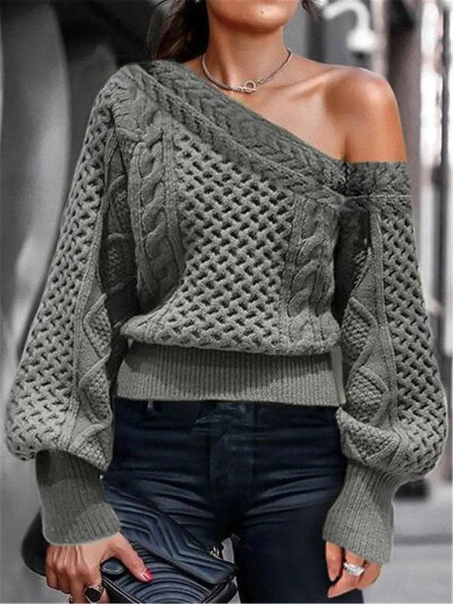 LOVEMI  Sweaters Grey / L Lovemi -  Fashion Hot Style Women's Diagonal Sweater