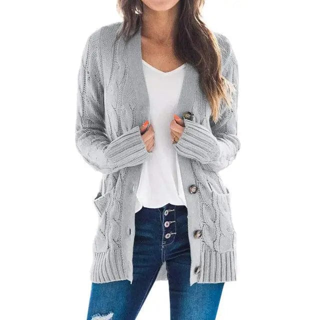 LOVEMI  Sweaters Grey / M Lovemi -  Single breasted long sleeve wool jacket