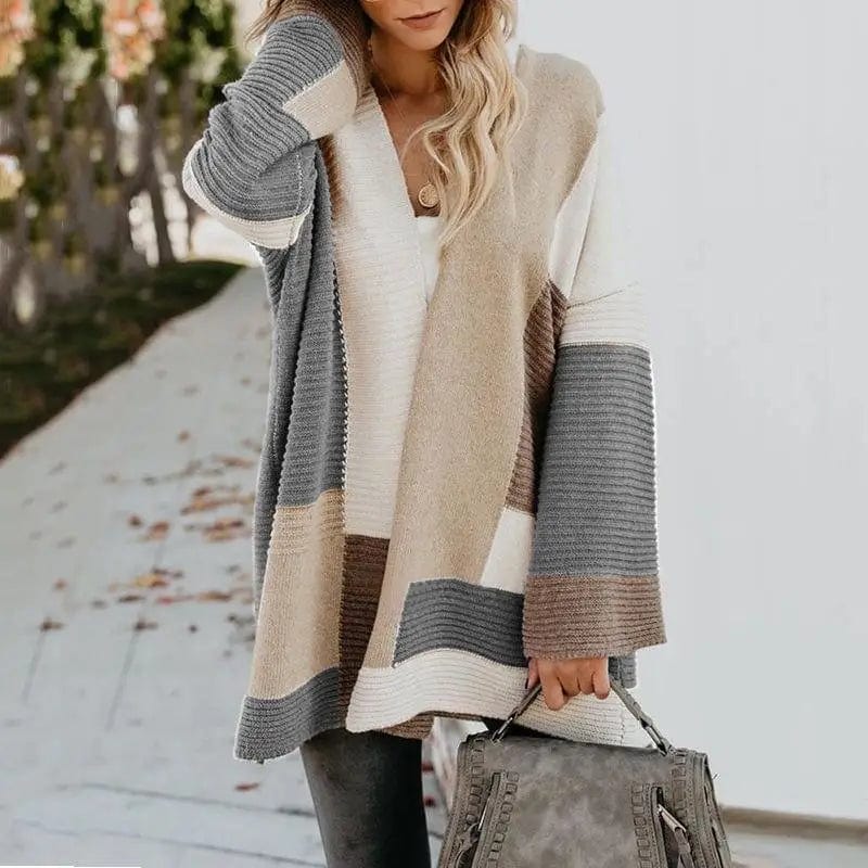 LOVEMI Sweaters Grey / M Lovemi -  Splicing multi - color cardigan knitwear