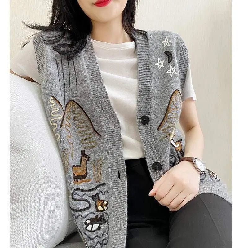 LOVEMI Sweaters Grey / M Lovemi -  V-neck heavy embroidery cardigan woman