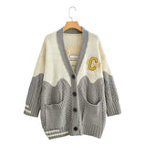 LOVEMI Sweaters Grey / One size Lovemi -  V-neck contrast letter cardigan sweater women