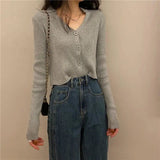 LOVEMI Sweaters Grey / One size Lovemi -  V-neck Knitted Sweater Cardigan Women's Trendy Top Coat
