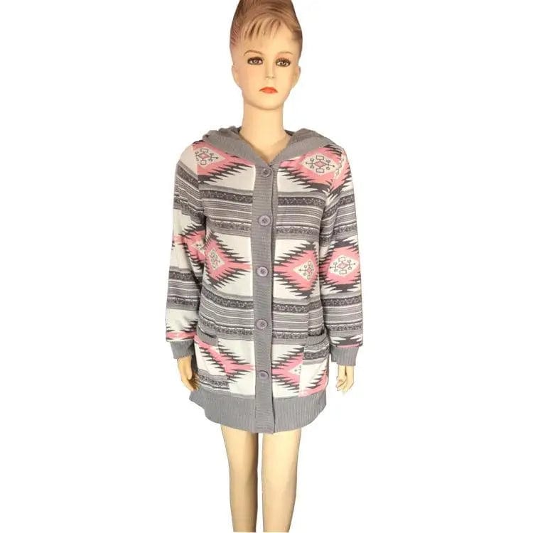 LOVEMI  Sweaters Grey pink / S Lovemi -  Hooded knitted cardigan