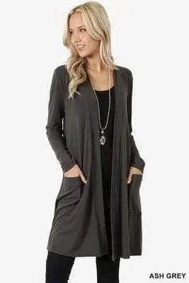 LOVEMI Sweaters Grey / S Lovemi -  Simple Coat Long Sleeve Mid-length Cardigan Women's Clothing