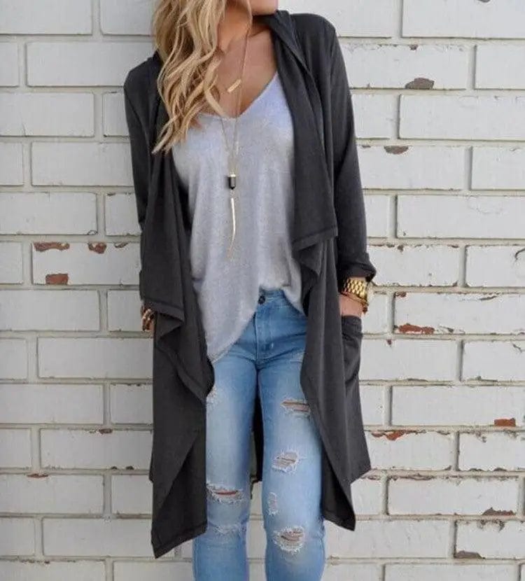 LOVEMI  Sweaters Grey / S Lovemi -  Solid Color Plus Size Women's Long Sleeved Cardigan Jacket