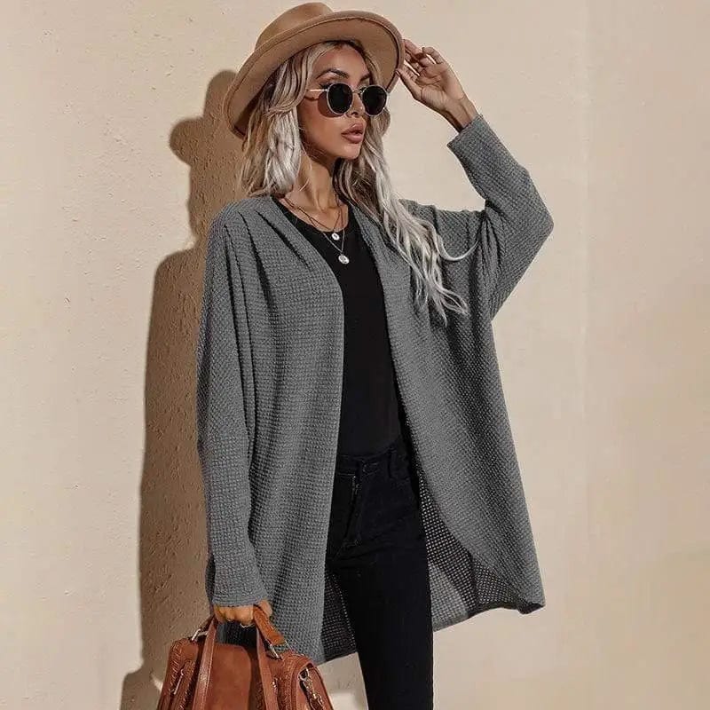 LOVEMI Sweaters Grey / S Lovemi -  Sweater Solid Color Mid-length Long-sleeved Sweater Coat