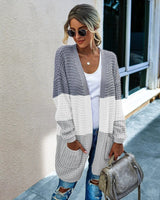LOVEMI Sweaters Grey white / S Lovemi -  Knit long cardigan contrast color coat