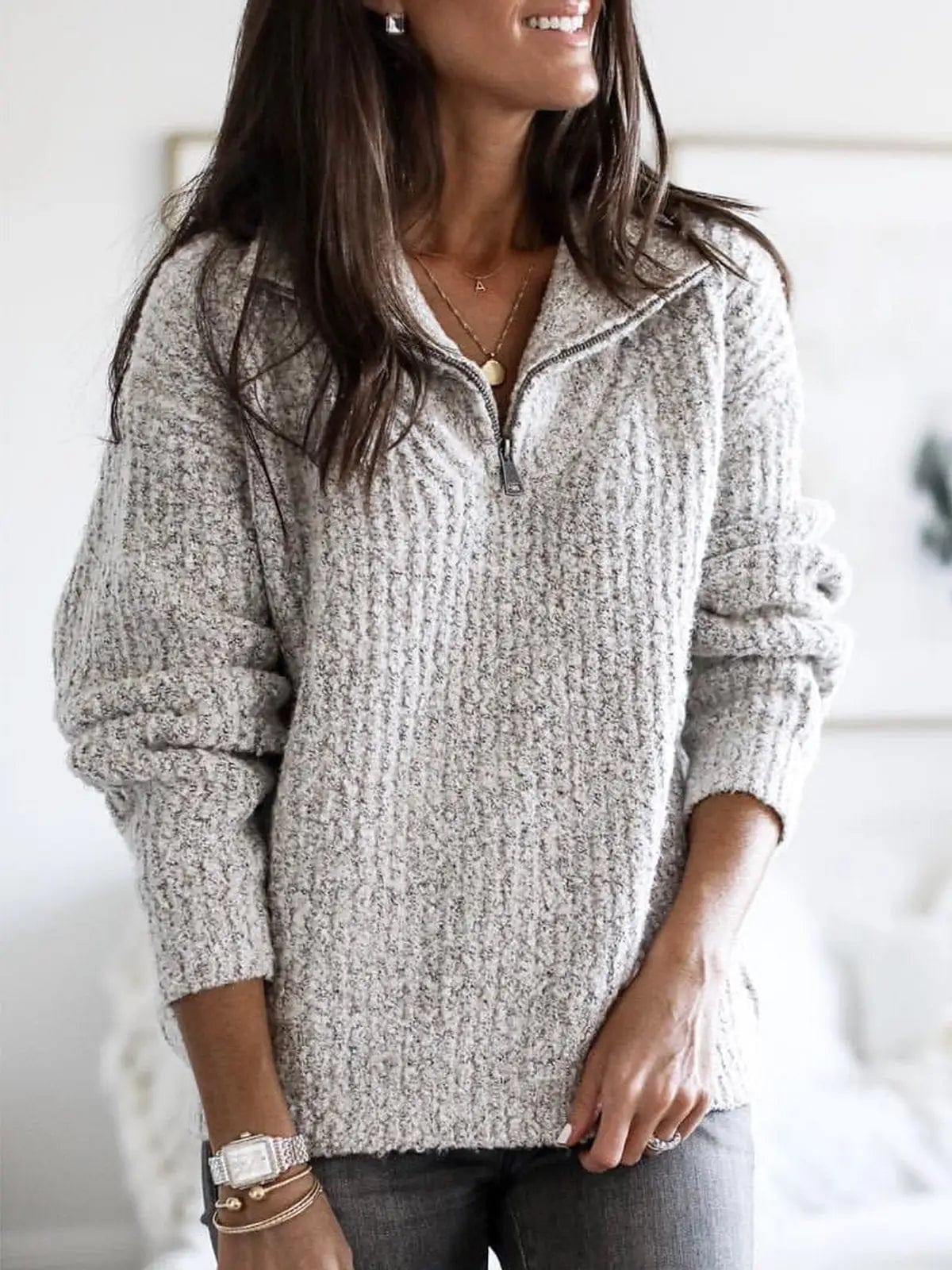 LOVEMI  Sweaters Grey / XL Lovemi -  Zip pullover long sleeve sweater sweater coat