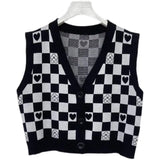 LOVEMI Sweaters Heart check vest / One size Lovemi -  Loose Knit Sweet And Spicy Girl Love Flowers