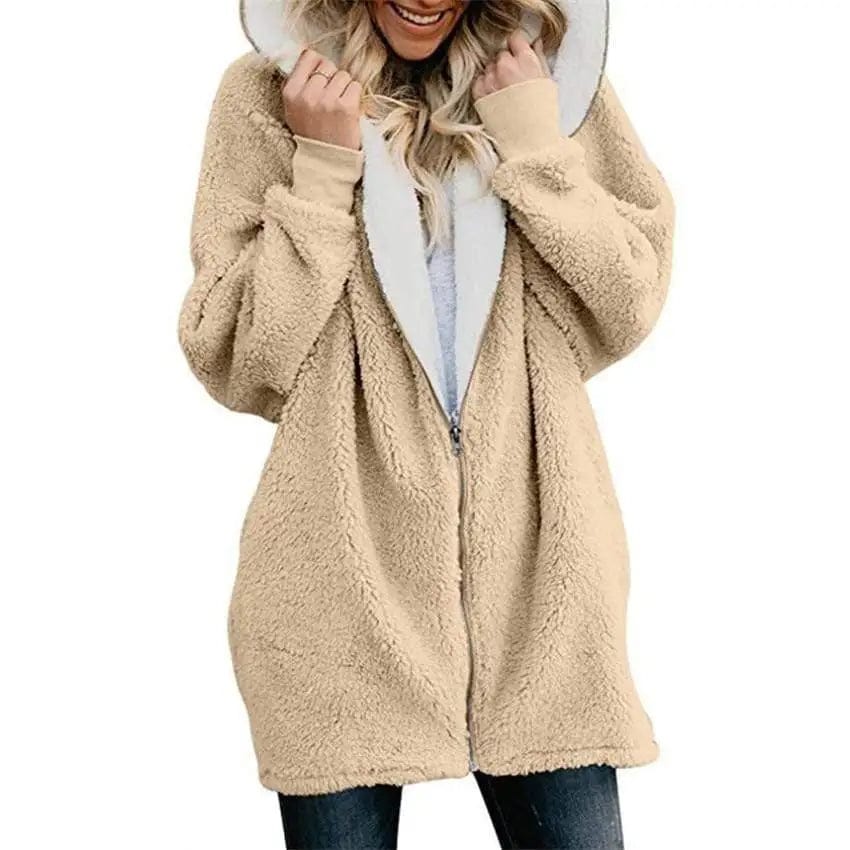 LOVEMI Sweaters Khaki / 2XL Lovemi -  Hooded zipper cardigan fur coat plush sweater