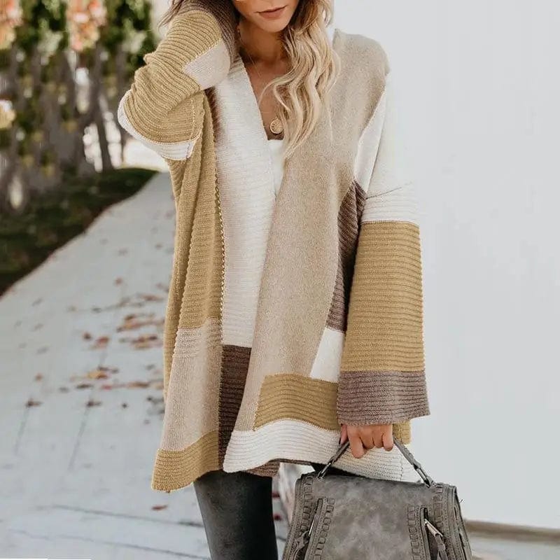 LOVEMI Sweaters Khaki / S Lovemi -  Splicing multi - color cardigan knitwear