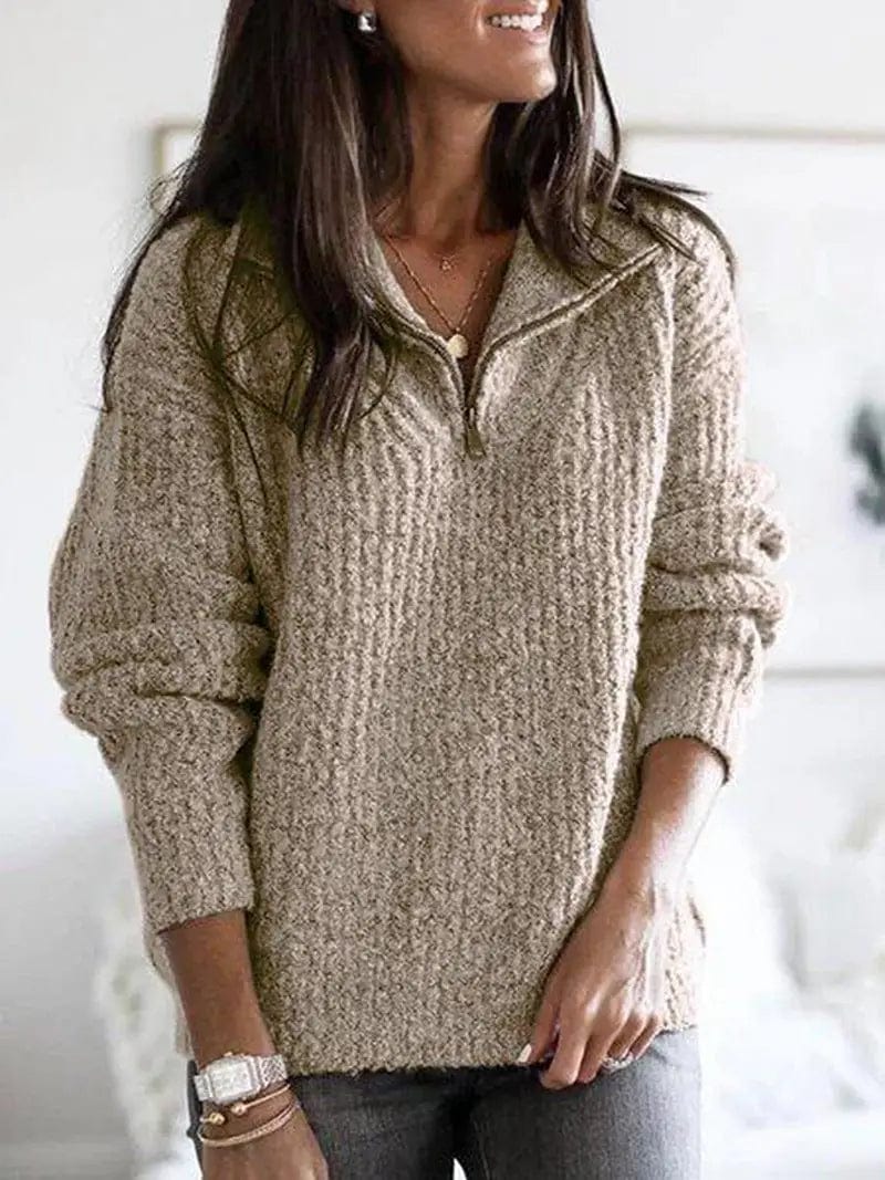 LOVEMI  Sweaters Khaki / XL Lovemi -  Zip pullover long sleeve sweater sweater coat
