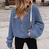 LOVEMI Sweaters Light Blue / One size Lovemi - V-Neck Knit Sweater with Colorful Buttons