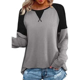 LOVEMI Sweaters Light grey / S Lovemi -  Waffle Stitching Long-sleeved Round Neck T-shirt Top