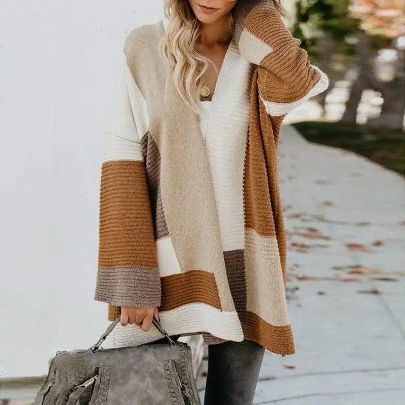 LOVEMI Sweaters Light tan / S Lovemi -  Splicing multi - color cardigan knitwear