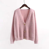 LOVEMI Sweaters Lotus root starch / One size Lovemi -  Plush Net Red Knit Cardigan Gentle V-neck Loose Top