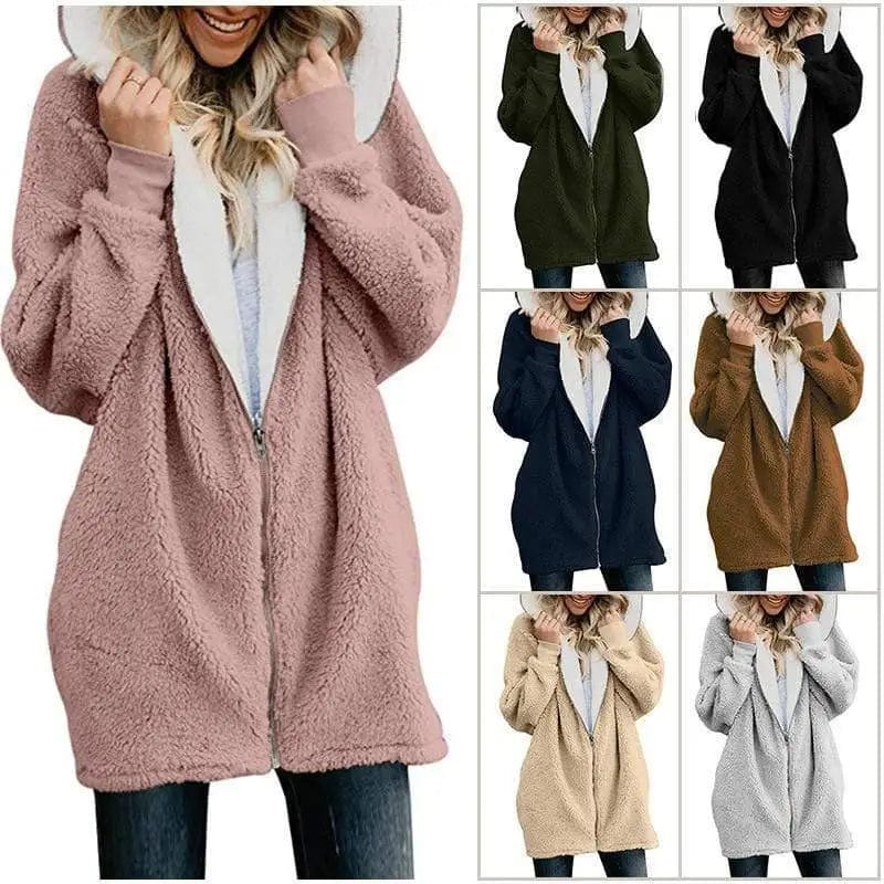 LOVEMI Sweaters Lovemi -  Hooded zipper cardigan fur coat plush sweater