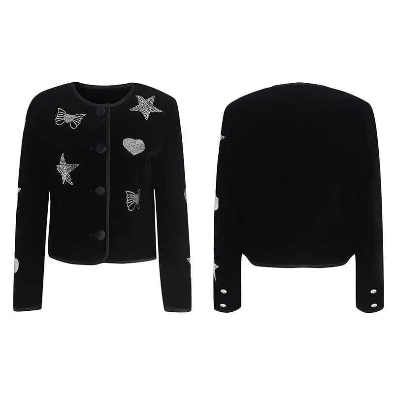 LOVEMI Sweaters Lovemi -  Little Fragrant Black Hot Rhinestone Short Jacket