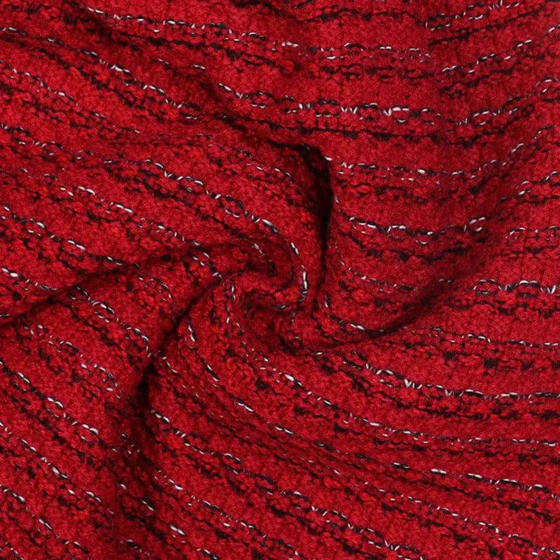 LOVEMI  Sweaters Lovemi -  Long Sleeve V-Neck Gold Stripe Slim Mid-Length Red Knit