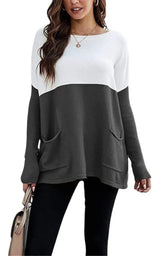 LOVEMI Sweaters Lovemi -  Loose Knit Long Sleeve Sweater Color Blocking Pocket