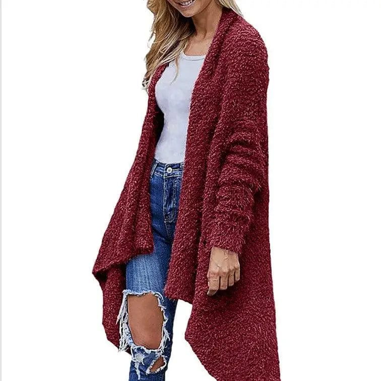 LOVEMI  Sweaters Lovemi -  New Mid Length Cardigan Thick Plush Women's Solid Color Long