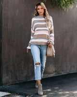 LOVEMI  Sweaters Lovemi -  Pullover stitching striped OL Tongle sweater round neck sweater sweater