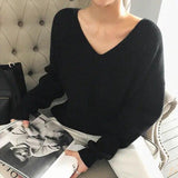 LOVEMI  Sweaters Lovemi -  Sweater Black Loose V Neck Sweater Pullover