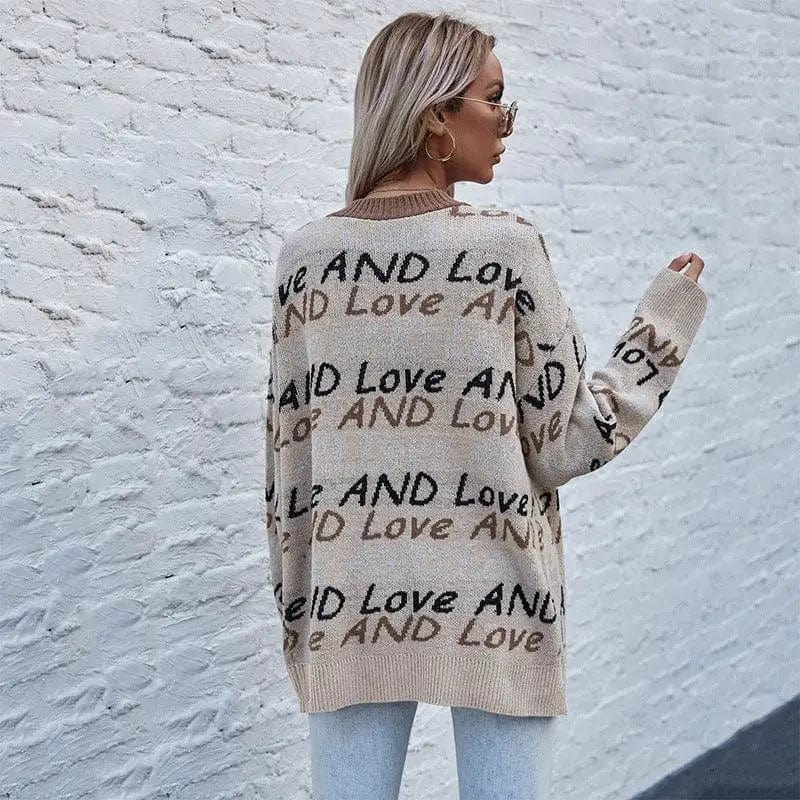 LOVEMI  Sweaters Lovemi -  V-neck Letter Loose European And American Long-sleeved