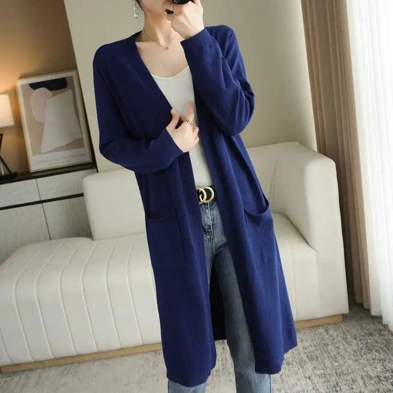 LOVEMI  Sweaters Navy Blue / 2XL Lovemi -  No Buckle Lazy Wind Fashion Long Cardigan Knitted Coat Women