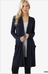 LOVEMI Sweaters Navy Blue / S Lovemi -  Simple Coat Long Sleeve Mid-length Cardigan Women's Clothing