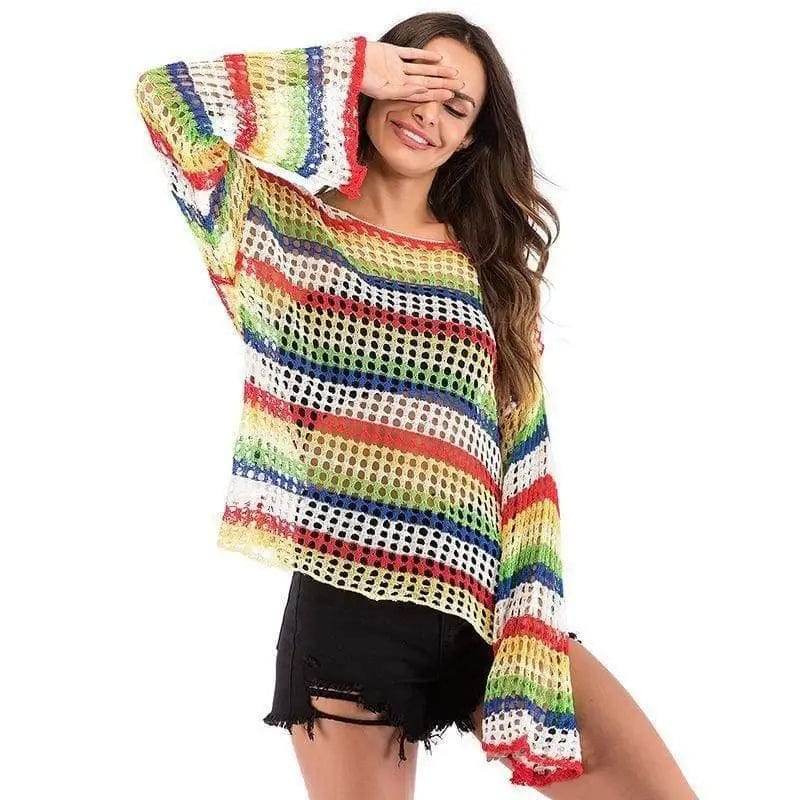 LOVEMI Sweaters Picture color / L Lovemi -  Round neck flared rainbow sweater
