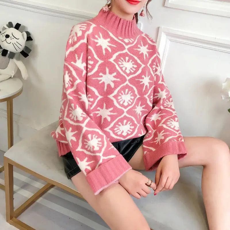 LOVEMI Sweaters Pink / One size Lovemi -  High-necked short-sleeved wool sweater