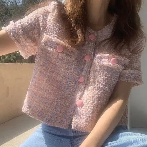 LOVEMI Sweaters Pink / One size Lovemi -  Light Cooked Style Casual All-match Short-sleeved Jacket
