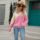 LOVEMI  Sweaters Pink / S Lovemi -  Sweater Color Matching Batwing Shirt Pullover Round Neck Sweater Sweater