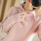 LOVEMI Sweaters Pink / S Lovemi -  Wool Sweater Women's Hooded Pullover Long-sleeved Knitted
