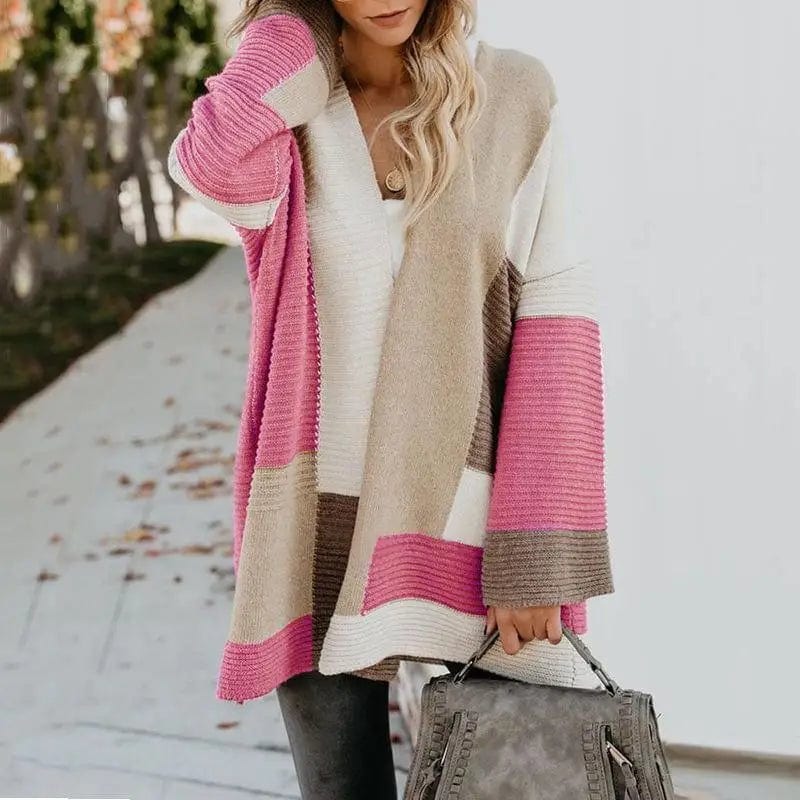 LOVEMI Sweaters Pink / XL Lovemi -  Splicing multi - color cardigan knitwear