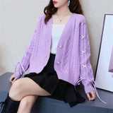 LOVEMI Sweaters Purple / One size Lovemi -  Korean Style Loose Lazy Sweater Short Lace Casual Top