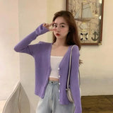 LOVEMI Sweaters Purple / One size Lovemi -  V-neck Single-breasted Loose Sweater Women Long-sleeved