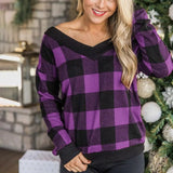 LOVEMI Sweaters Purple / S Lovemi -  Long-sleeved V-neck Pullover Bottoming Loose-fitting Plaid
