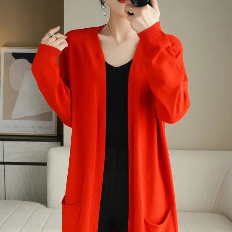 LOVEMI  Sweaters Red / 2XL Lovemi -  No Buckle Lazy Wind Fashion Long Cardigan Knitted Coat Women