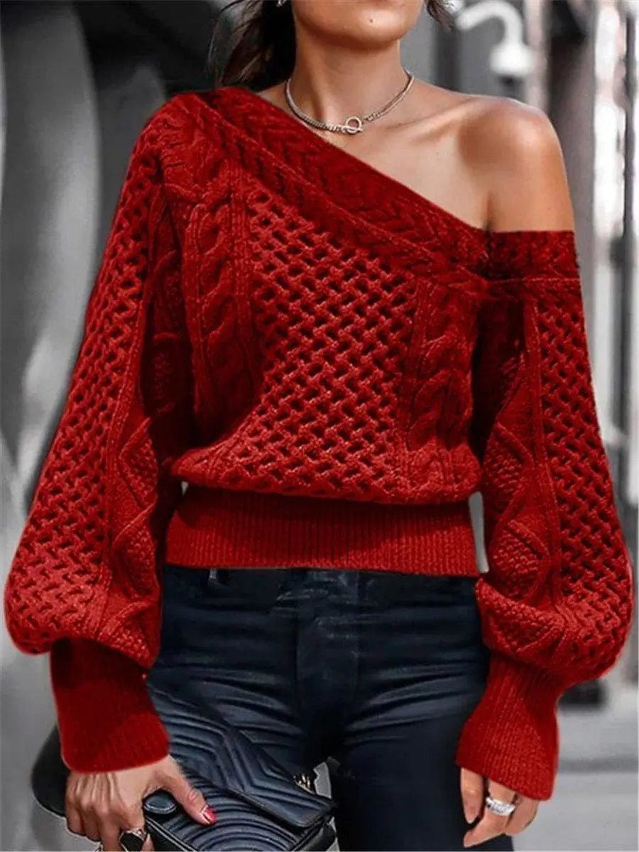 LOVEMI  Sweaters Red / L Lovemi -  Fashion Hot Style Women's Diagonal Sweater